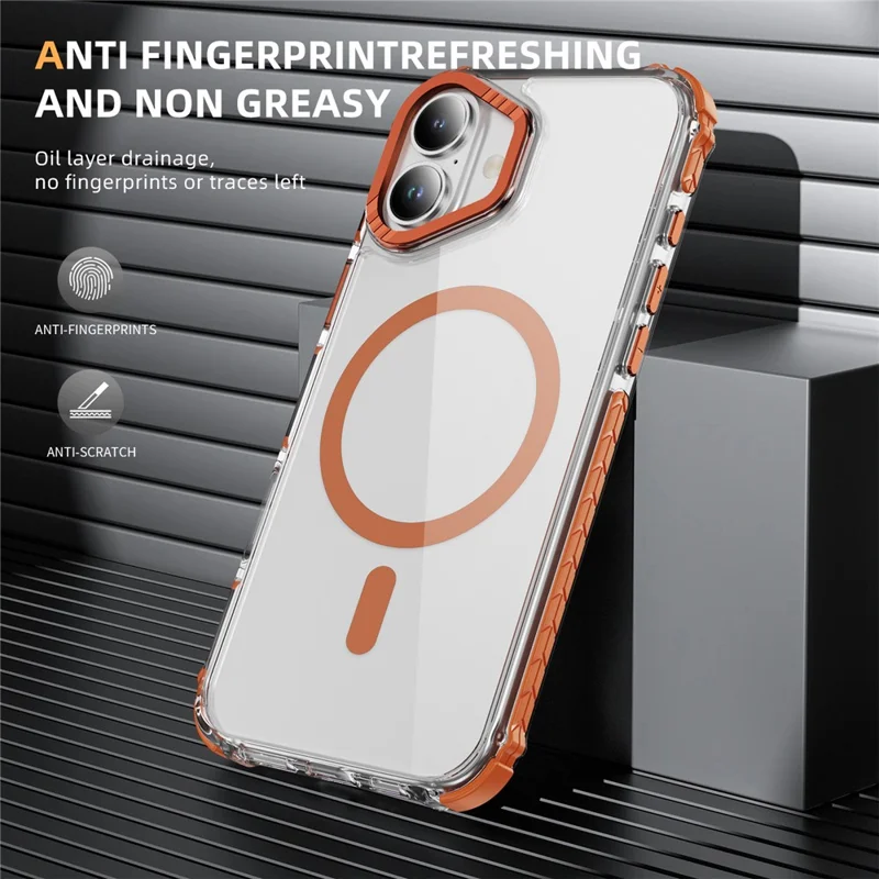 Für iPhone 17 Hülle Kristallklar Airbag TPU + PC Handyhülle Kompatibel mit MagSafe - Orange
