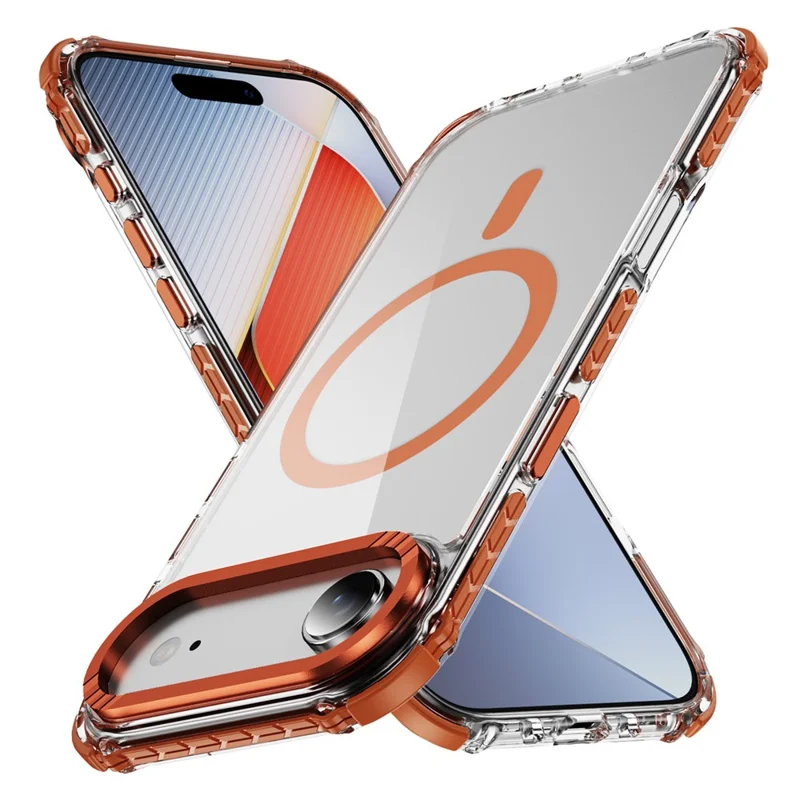 For iPhone 17 Air Case Crystal Clear Airbag TPU + PC Phone Back Cover Compatible with MagSafe - Orange