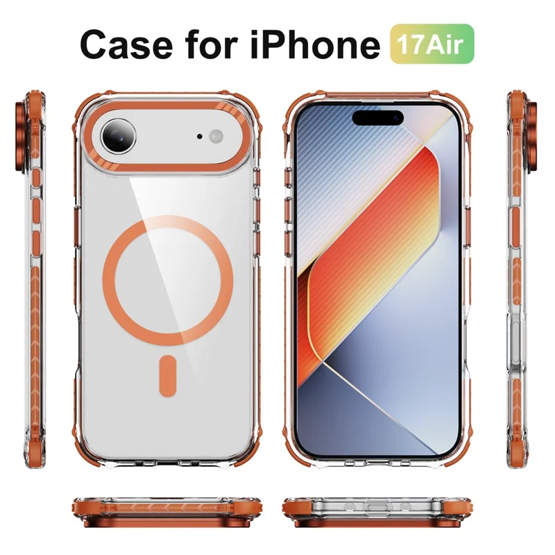 For iPhone 17 Air Case Crystal Clear Airbag TPU + PC Phone Back Cover Compatible with MagSafe - Orange