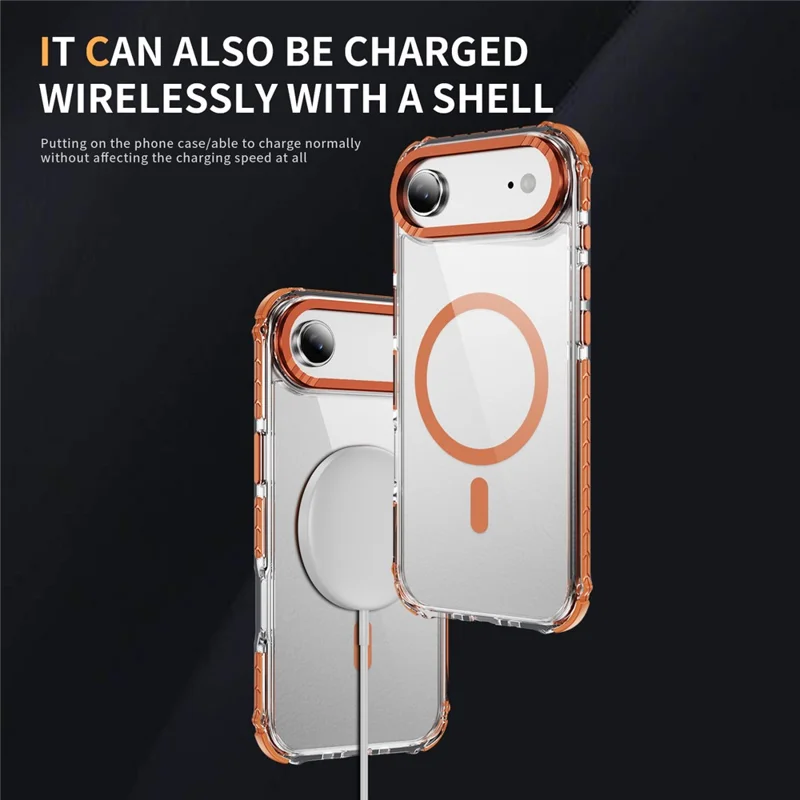 For iPhone 17 Air Case Crystal Clear Airbag TPU + PC Phone Back Cover Compatible with MagSafe - Orange