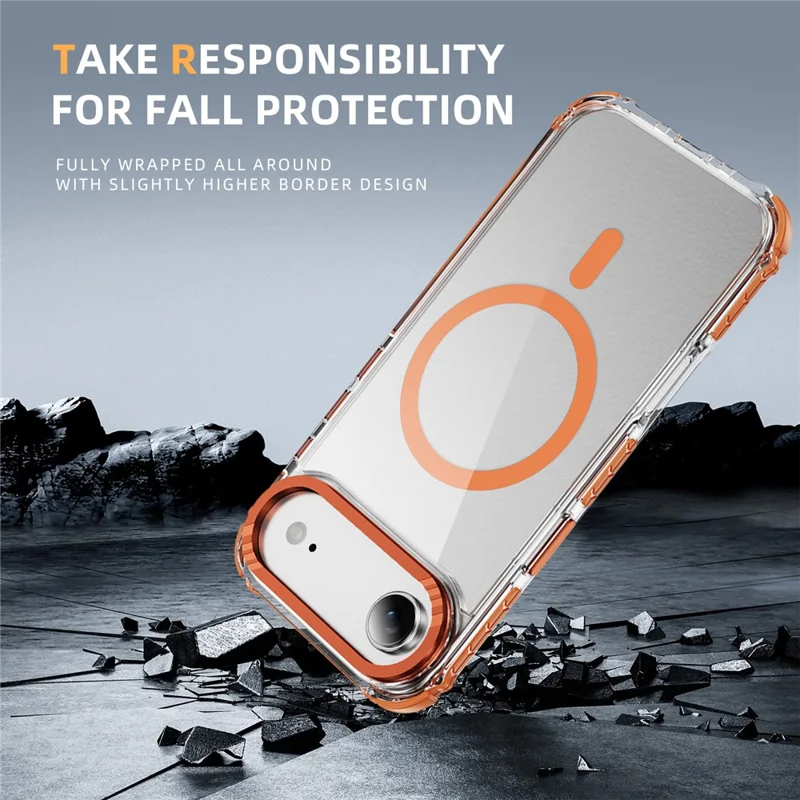 For iPhone 17 Air Case Crystal Clear Airbag TPU + PC Phone Back Cover Compatible with MagSafe - Orange