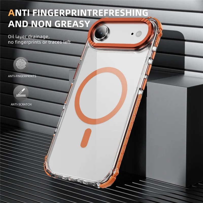 For iPhone 17 Air Case Crystal Clear Airbag TPU + PC Phone Back Cover Compatible with MagSafe - Orange