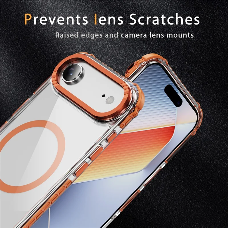 For iPhone 17 Air Case Crystal Clear Airbag TPU + PC Phone Back Cover Compatible with MagSafe - Orange