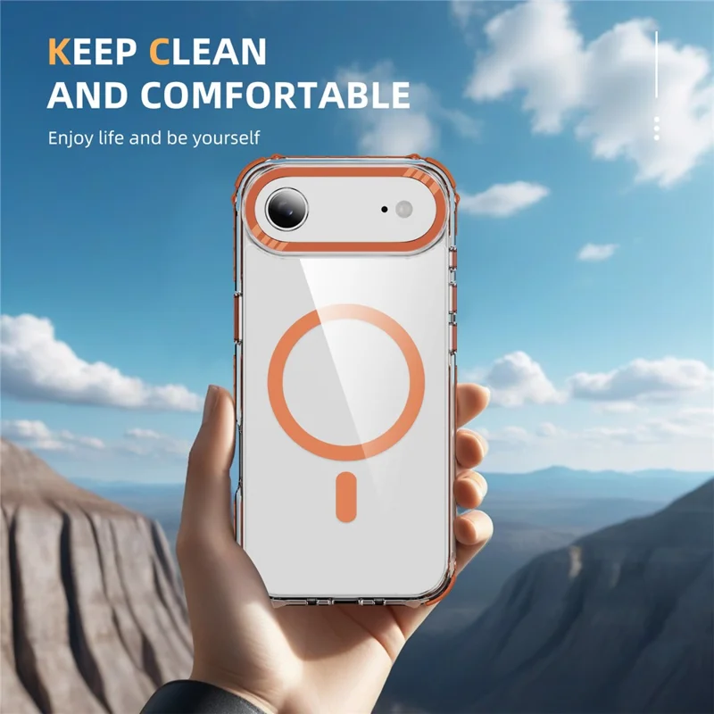 For iPhone 17 Air Case Crystal Clear Airbag TPU + PC Phone Back Cover Compatible with MagSafe - Orange