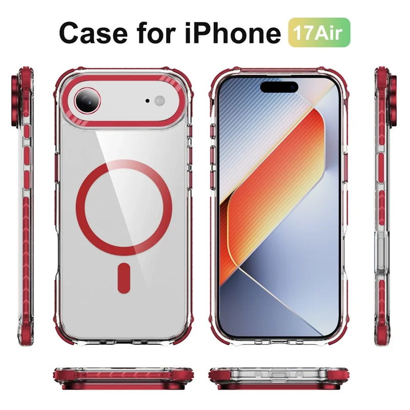 For iPhone Air Case Crystal Clear Airbag TPU + PC Phone Back Cover Compatible with MagSafe - Red