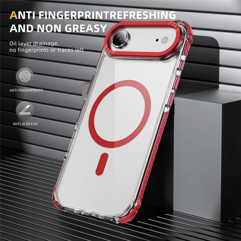 For iPhone Air Case Crystal Clear Airbag TPU + PC Phone Back Cover Compatible with MagSafe - Red