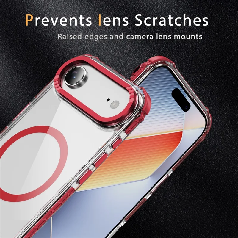 For iPhone Air Case Crystal Clear Airbag TPU + PC Phone Back Cover Compatible with MagSafe - Red