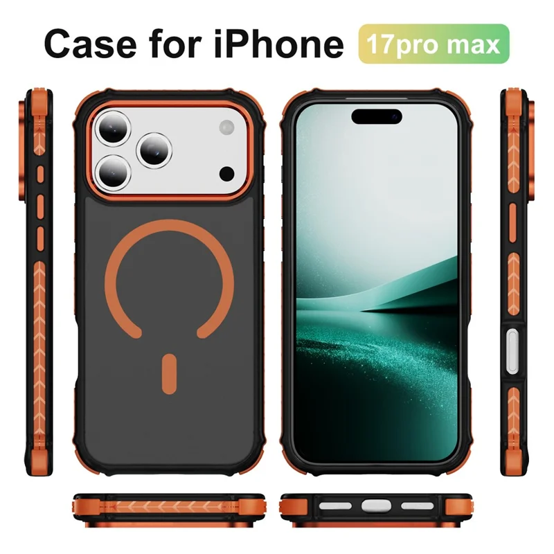 Étui pour iPhone 17 Pro Max Compatible avec MagSafe Couverture arrière en PC + TPU Sensation de peau - Orange