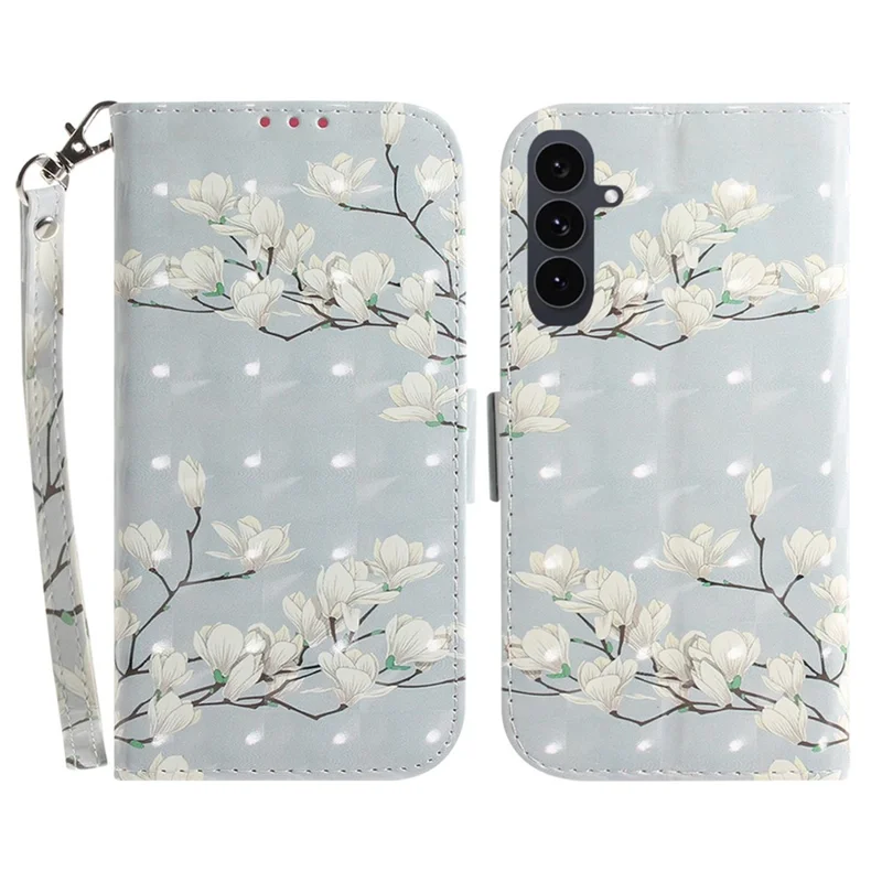 For Samsung Galaxy S25 FE Case Pattern Printing Leather Wallet Phone Cover with Wrist Strap - Magnolia
