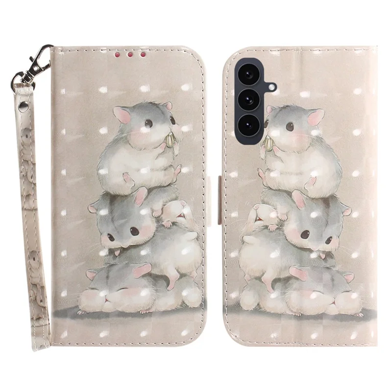 For Samsung Galaxy S25 FE Case Pattern Printing Leather Wallet Phone Cover with Wrist Strap - Stacking Squirrels