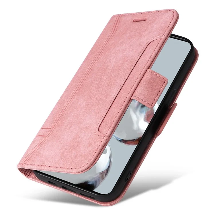 BETOPNICE 001 For Xiaomi 12T 5G / 12T Pro 5G / Redmi K50 Ultra 5G Imprinted Stitching Line Stand Case PU Leather Magnetic Clasp Wallet Phone Cover - Pink