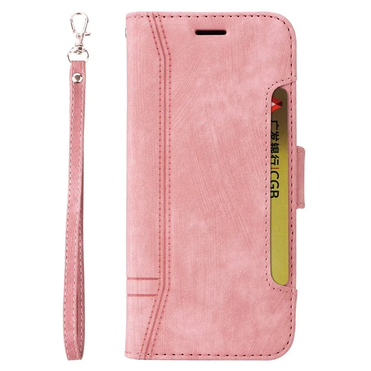 BETOPNICE 001 For Xiaomi 12T 5G / 12T Pro 5G / Redmi K50 Ultra 5G Imprinted Stitching Line Stand Case PU Leather Magnetic Clasp Wallet Phone Cover - Pink
