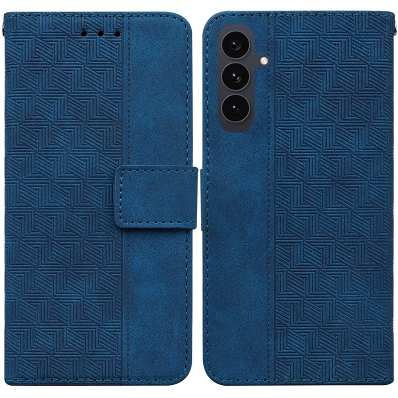 Étui pour Samsung Galaxy S25 FE Motif Géométrique Portefeuille Housse de Téléphone avec Bracelet - Bleu