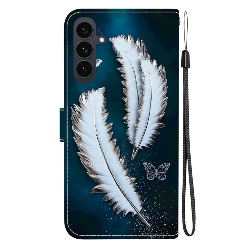 Funda para Samsung Galaxy S25 FE Impresión de patrones Cartera de cuero con tapa y cordón - Mariposa blanca Pluma