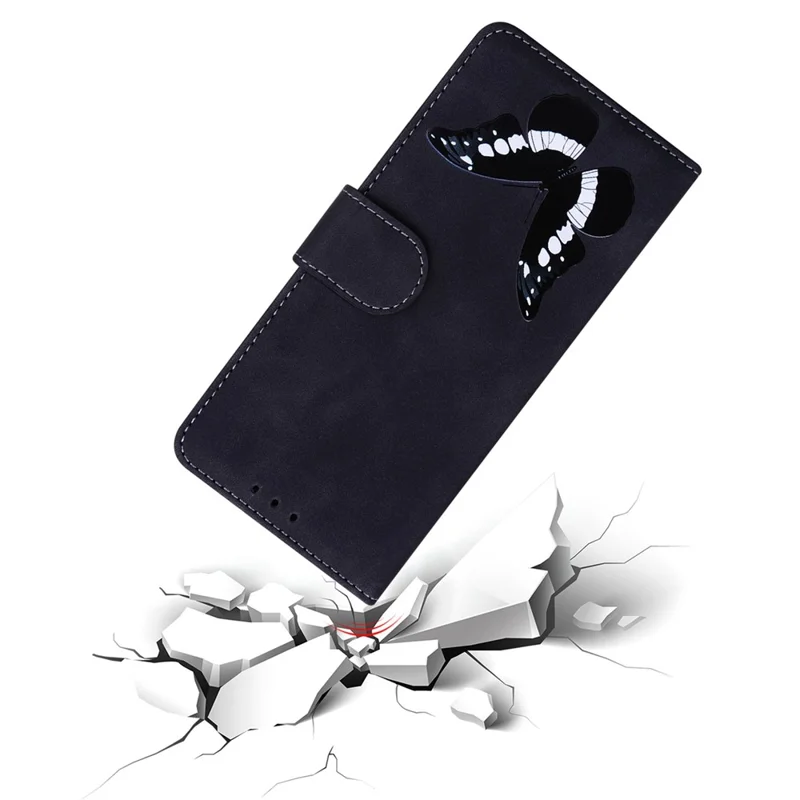 Obudowa z podstawką do Samsung Galaxy S25 FE, pokrowiec z syntetycznej skóry PU z motywem motyla - Czarny
