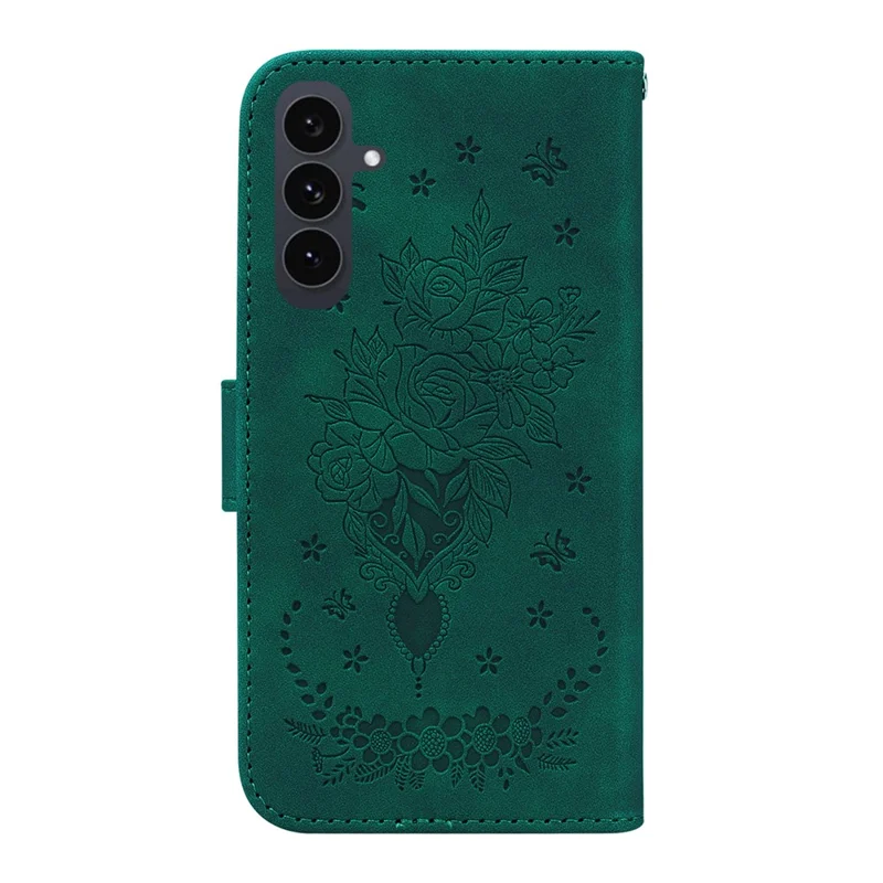 Étui Samsung Galaxy S25 FE Motif Papillon Fleur en Cuir PU avec Portefeuille et Lanière - Vert