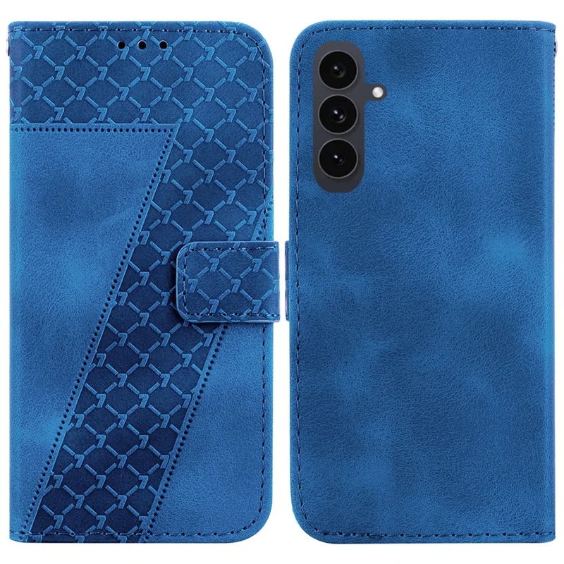 Funda de Cuero con Soporte para Samsung Galaxy S25 FE con Patrón en Forma de 7 e Incluye Correa - Azul Oscuro