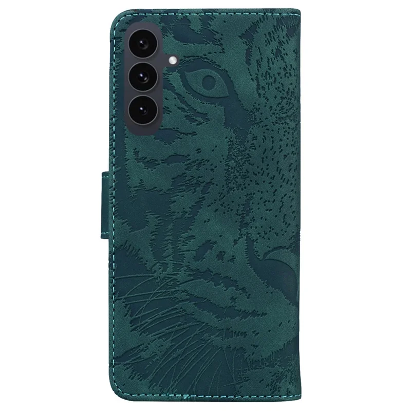 Funda tipo cartera de cuero con estampado de tigre para Samsung Galaxy S25 FE - Verde