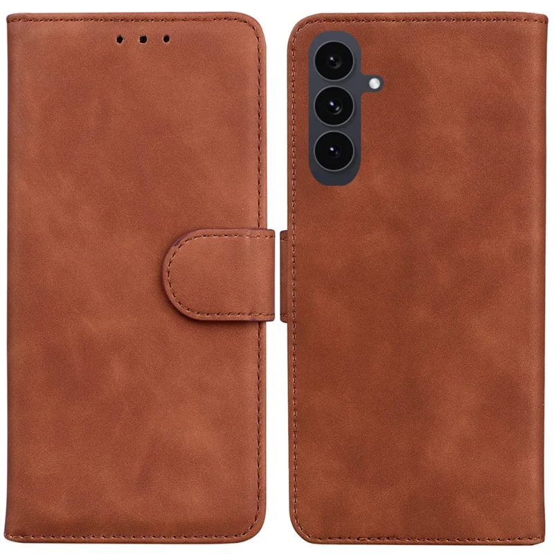 For Samsung Galaxy S25 FE Case Solid Color Leather Wallet Phone Cover - Brown