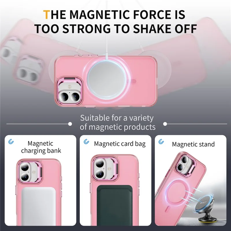 Funda Magnética para iPhone 17 con Soporte de Lente y Tacto Suave, Carcasa de PC + TPU - Rosa Transparente