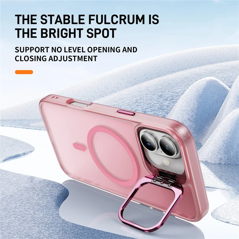 Funda Magnética para iPhone 17 con Soporte de Lente y Tacto Suave, Carcasa de PC + TPU - Rosa Transparente