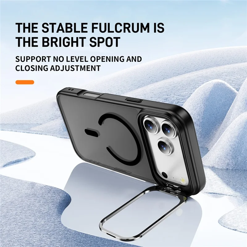 For iPhone 17 Pro Max Magnetic Case with Lens Kickstand Skin-Touch PC + TPU Phone Cover - Black