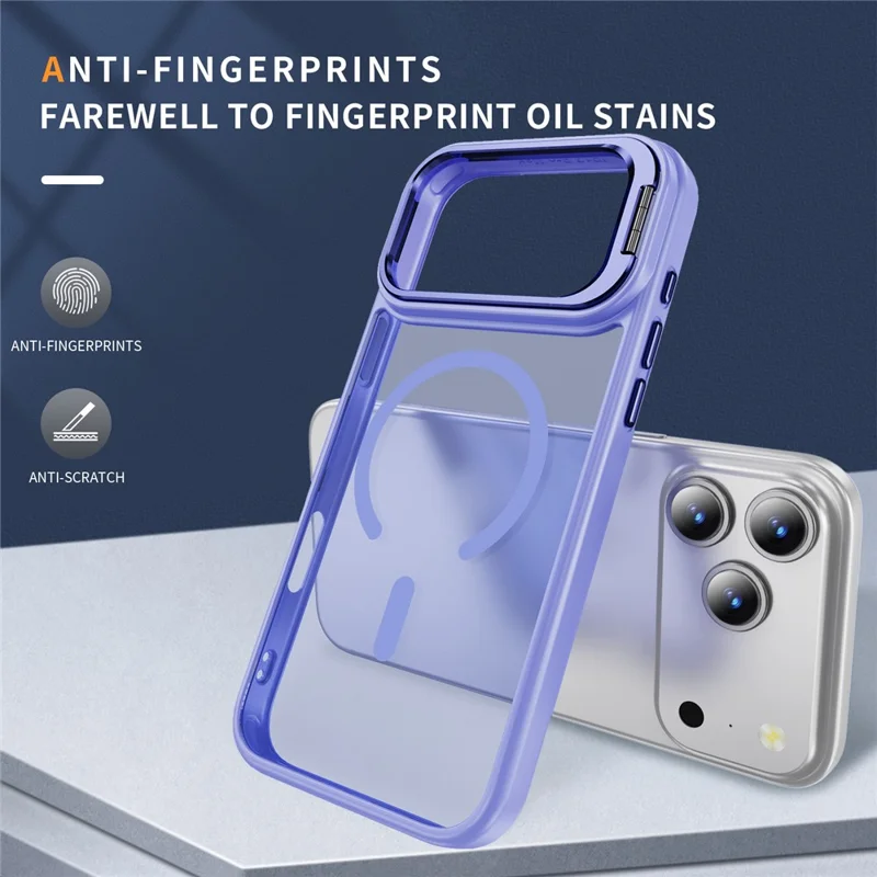 For iPhone 17 Pro Max Magnetic Case with Lens Kickstand Skin-Touch PC + TPU Phone Cover - Light Purple