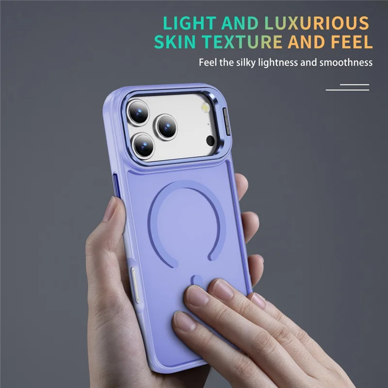 For iPhone 17 Pro Max Magnetic Case with Lens Kickstand Skin-Touch PC + TPU Phone Cover - Light Purple