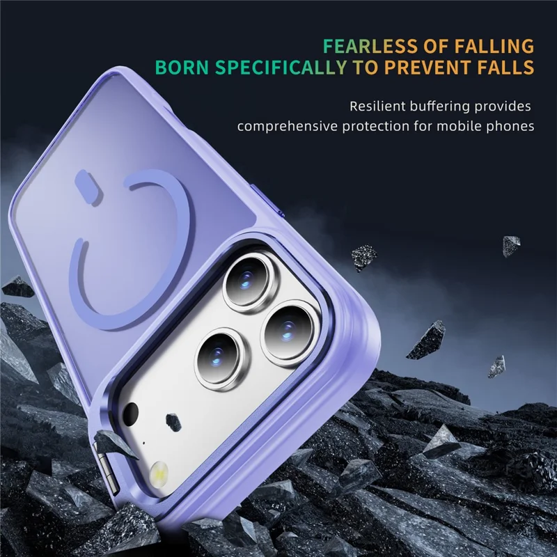 For iPhone 17 Pro Max Magnetic Case with Lens Kickstand Skin-Touch PC + TPU Phone Cover - Light Purple
