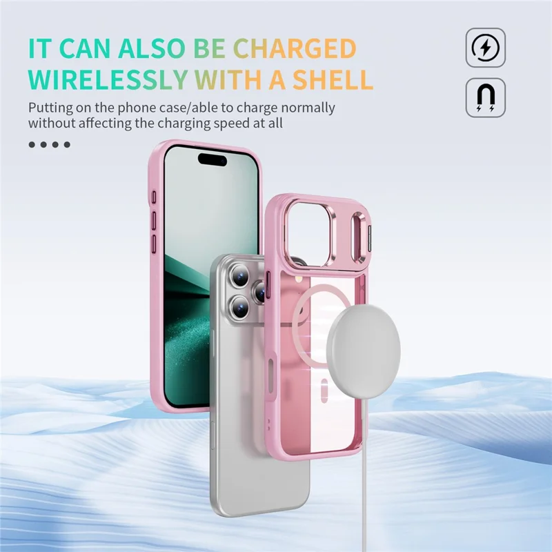 For iPhone 17 Pro Magnetic Case with Lens Kickstand Skin-Touch PC + TPU Phone Cover - Transparent Pink