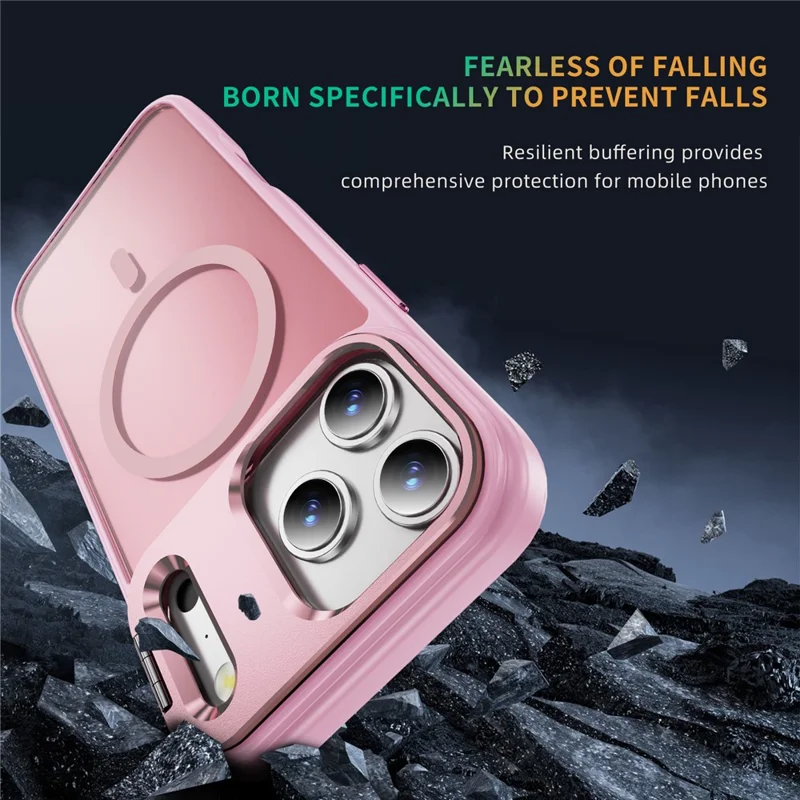 For iPhone 17 Pro Magnetic Case with Lens Kickstand Skin-Touch PC + TPU Phone Cover - Transparent Pink