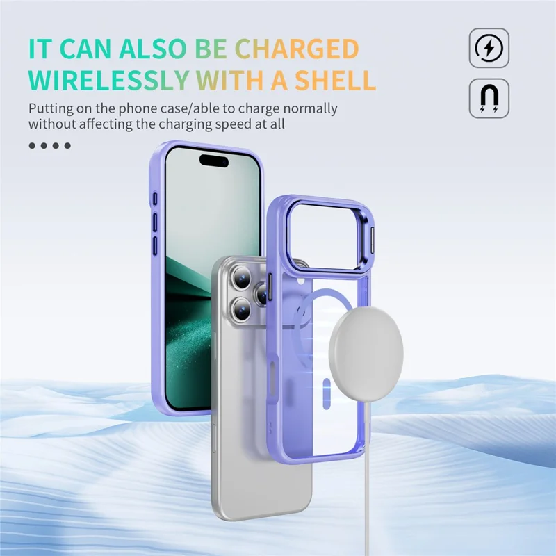 Pour iPhone 17 Pro Étui Magnétique avec Béquille pour Objectif Coque de Téléphone PC + TPU au Toucher Doux - Violet Clair