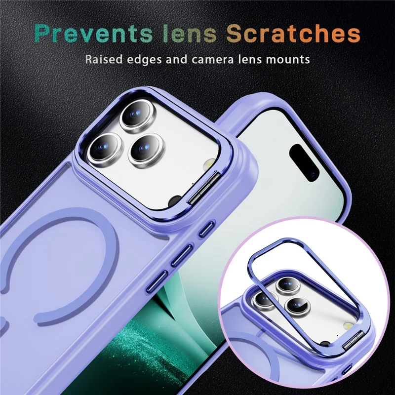 Pour iPhone 17 Pro Étui Magnétique avec Béquille pour Objectif Coque de Téléphone PC + TPU au Toucher Doux - Violet Clair
