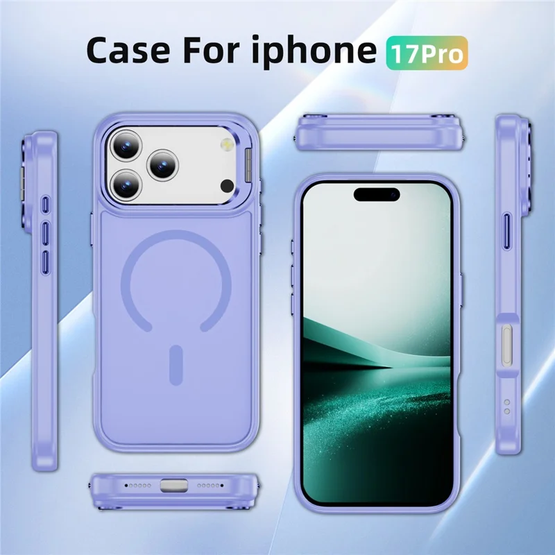 Pour iPhone 17 Pro Étui Magnétique avec Béquille pour Objectif Coque de Téléphone PC + TPU au Toucher Doux - Violet Clair