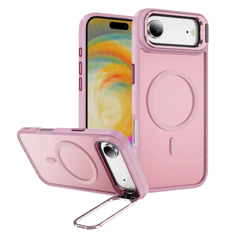 For iPhone 17 Air Magnetic Case with Lens Kickstand Skin-Touch PC + TPU Phone Cover - Transparent Pink