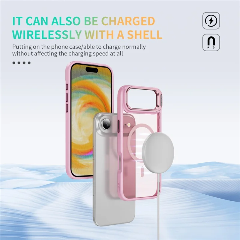 For iPhone 17 Air Magnetic Case with Lens Kickstand Skin-Touch PC + TPU Phone Cover - Transparent Pink