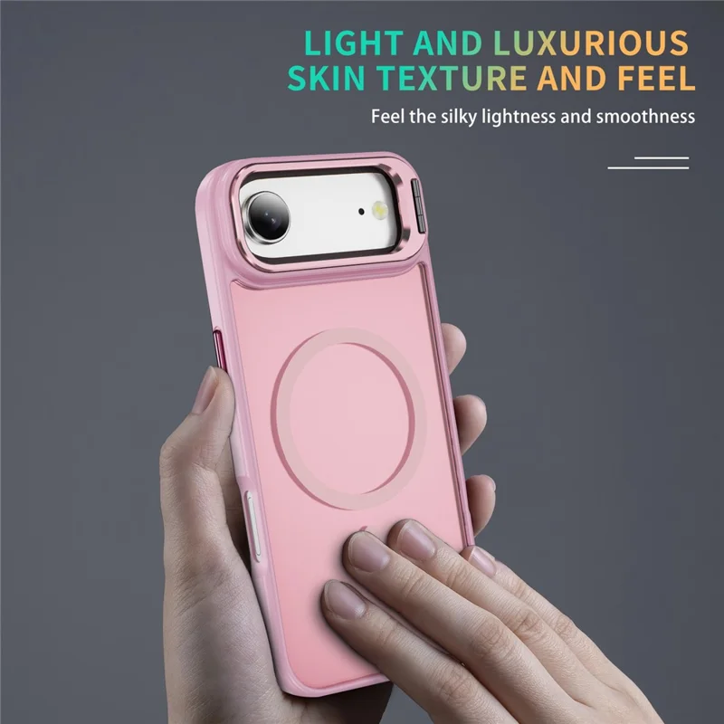 For iPhone 17 Air Magnetic Case with Lens Kickstand Skin-Touch PC + TPU Phone Cover - Transparent Pink