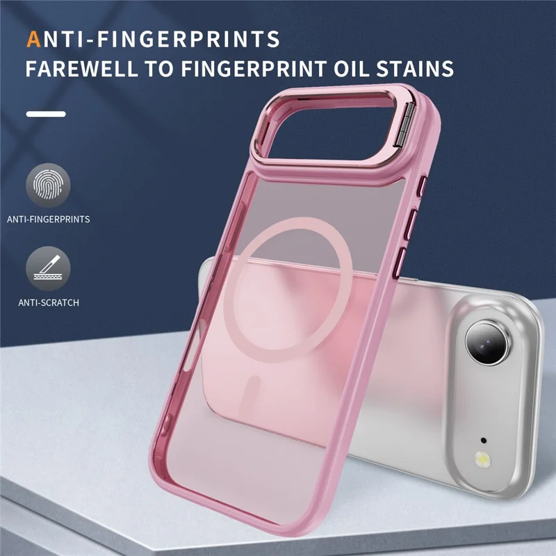 For iPhone 17 Air Magnetic Case with Lens Kickstand Skin-Touch PC + TPU Phone Cover - Transparent Pink