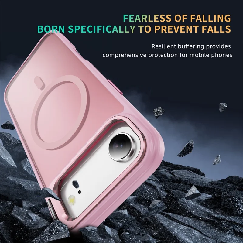 For iPhone 17 Air Magnetic Case with Lens Kickstand Skin-Touch PC + TPU Phone Cover - Transparent Pink