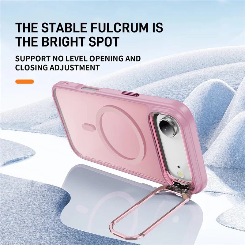 For iPhone 17 Air Magnetic Case with Lens Kickstand Skin-Touch PC + TPU Phone Cover - Transparent Pink