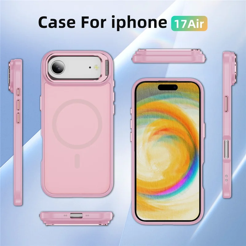 For iPhone 17 Air Magnetic Case with Lens Kickstand Skin-Touch PC + TPU Phone Cover - Transparent Pink