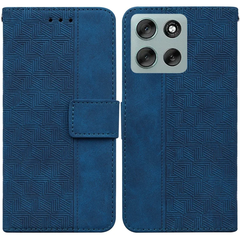For Motorola Moto G56 5G Case Geometry Pattern Leather Wallet Phone Cover with Wrist Strap - Blue