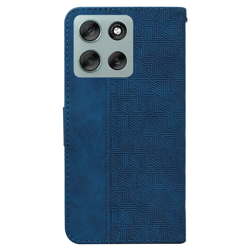 For Motorola Moto G56 5G Case Geometry Pattern Leather Wallet Phone Cover with Wrist Strap - Blue