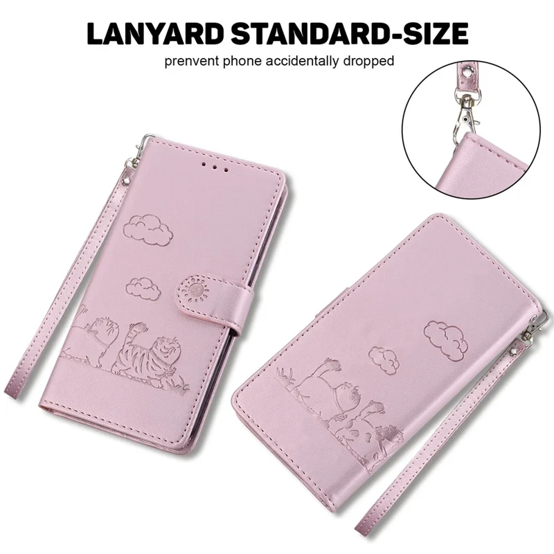 Cover per Motorola Moto G56 5G con Blocco RFID, Motivo Gattino, Cover in TPU + Pelle PU con Cinturino da Polso - Rosa