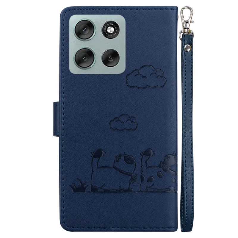 For Motorola Moto G56 5G Case RFID Blocking Kitten Pattern TPU + PU Leather Phone Cover with Wrist Strap - Blue