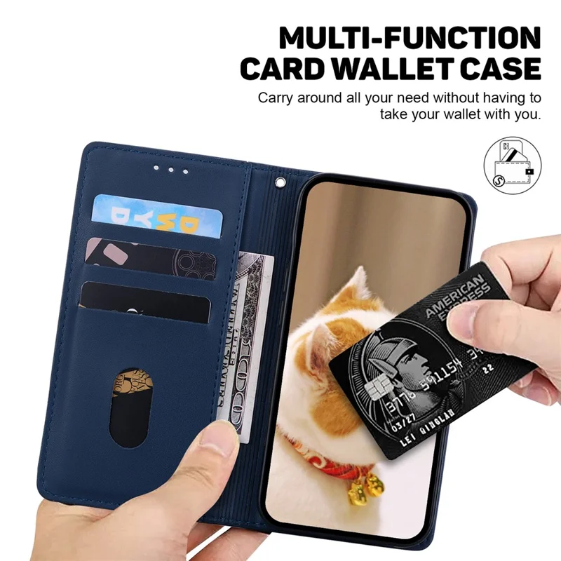 For Motorola Moto G56 5G Case RFID Blocking Kitten Pattern TPU + PU Leather Phone Cover with Wrist Strap - Blue