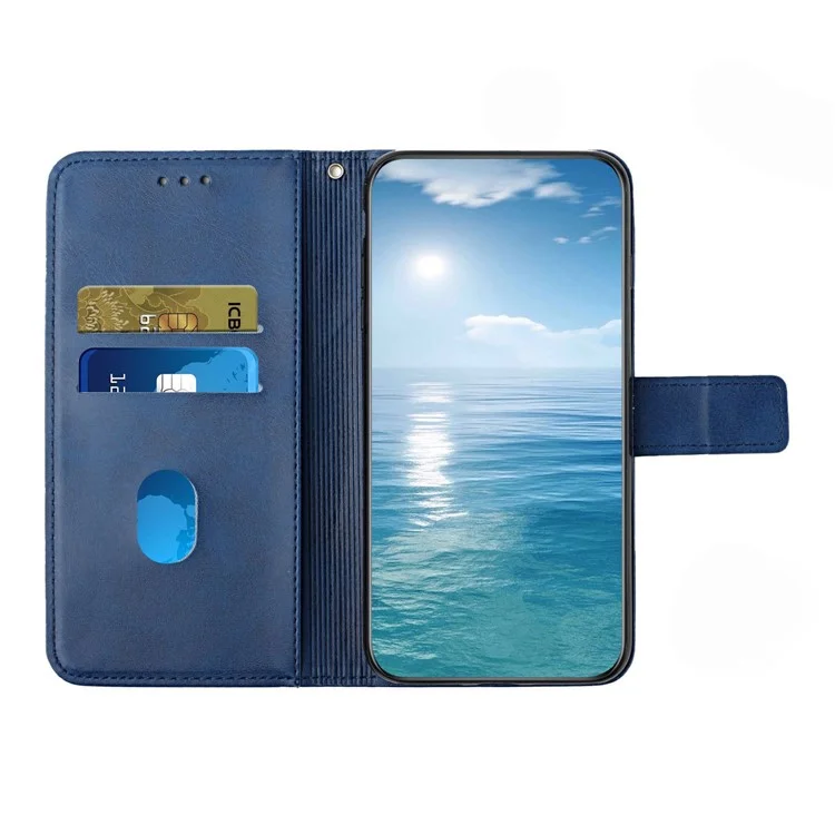 For Xiaomi 12T 5G / 12T Pro 5G / Redmi K50 Ultra 5G Solid Color Line Imprinting PU Leather Phone Shell, Wallet Stand Design Shockproof Magnetic Clasp Phone Case - Blue