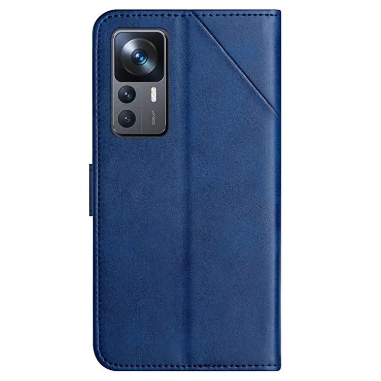 For Xiaomi 12T 5G / 12T Pro 5G / Redmi K50 Ultra 5G Solid Color Line Imprinting PU Leather Phone Shell, Wallet Stand Design Shockproof Magnetic Clasp Phone Case - Blue