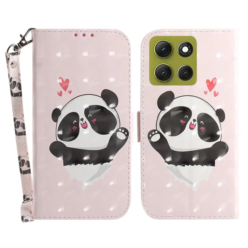 Cover a portafoglio per Motorola Moto G86 5G con stampa a motivi, cover per telefono con cinturino da polso - Panda Cuore d'Amore