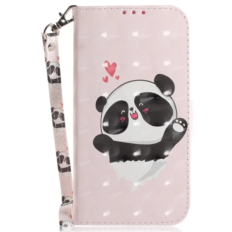 Cover a portafoglio per Motorola Moto G86 5G con stampa a motivi, cover per telefono con cinturino da polso - Panda Cuore d'Amore